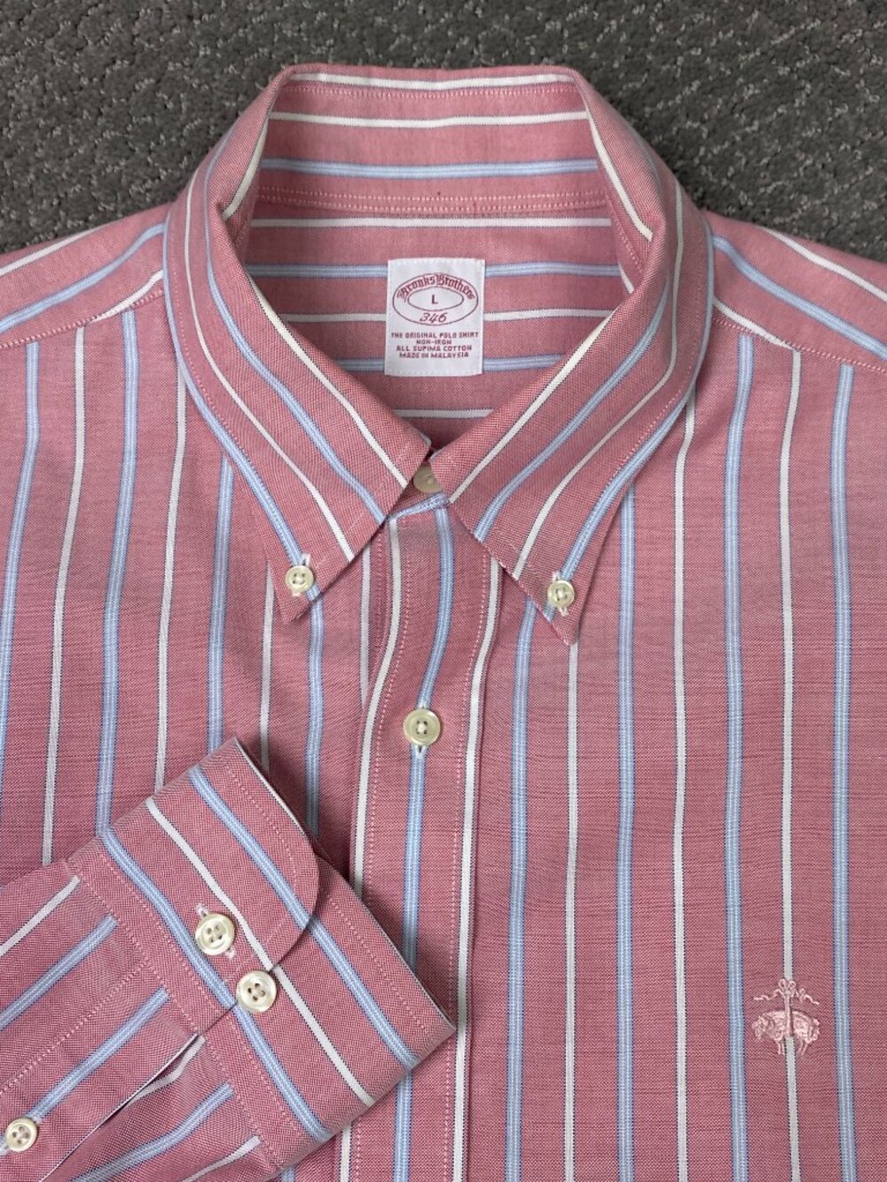 Brooks Brothers Pinpoint Oxford Shirt Mens Large Pink Striped OCBD Button NWOT